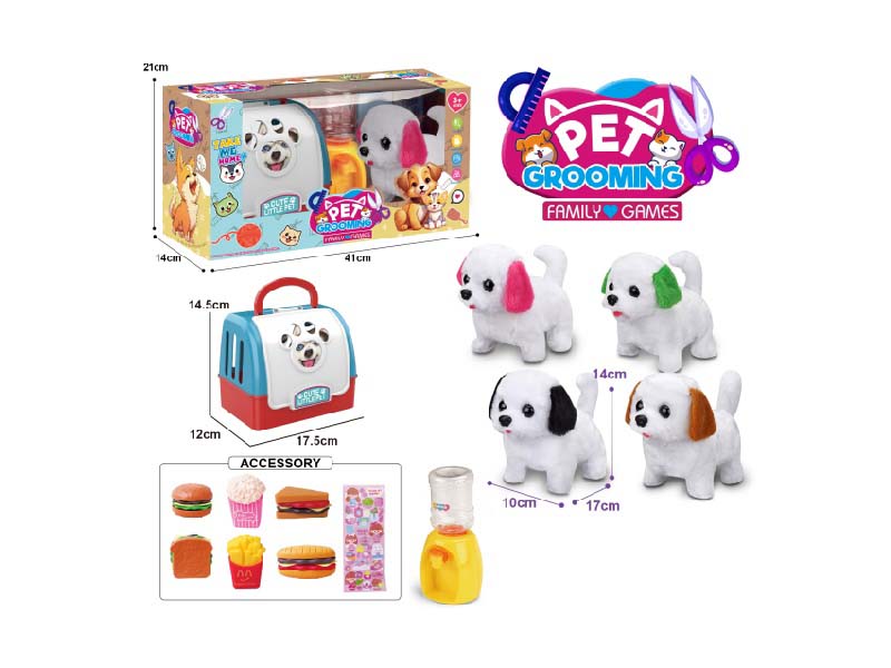 Portable Cage B/O Plush Walking Dog + Water Dispenser + Small Accessories (4 Colors)