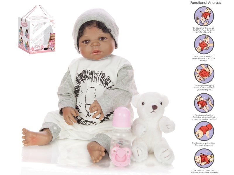 56Cm Rebirth Doll High-Fidelity Baby Doll (Ordinary Pp Car Hair) With A Milk Bottle, Magnetic Pacifier, Diaper, Birth Card, Plush Bear, And Gravity Sensing Sound Function