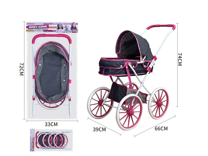 Denim Fabric Iron Stroller Toy(Extra Large Wheel)