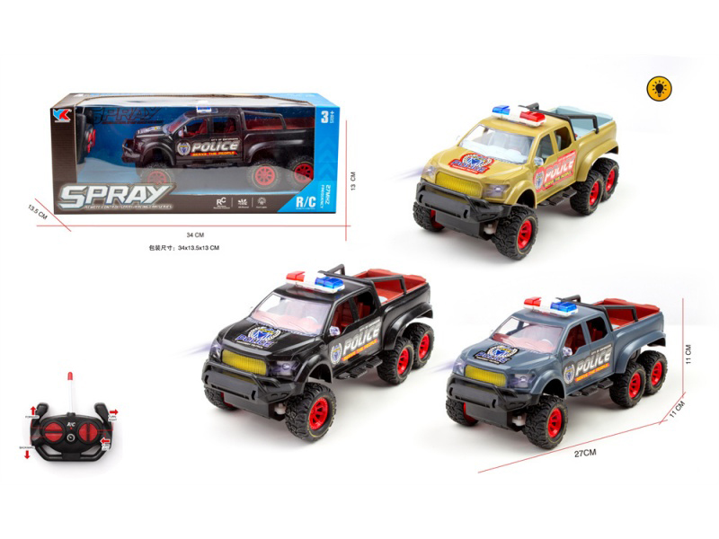 1:16 Six-Wheel Ford Pickup 4CH: With Lights, Remote Control, Police Car Without Power Included