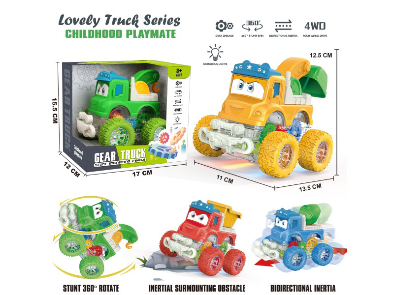 Light Transparent Gear Four-Wheel Drive Climbing Stunt Rotating Dual-Inertia Cute Car Engineering Team