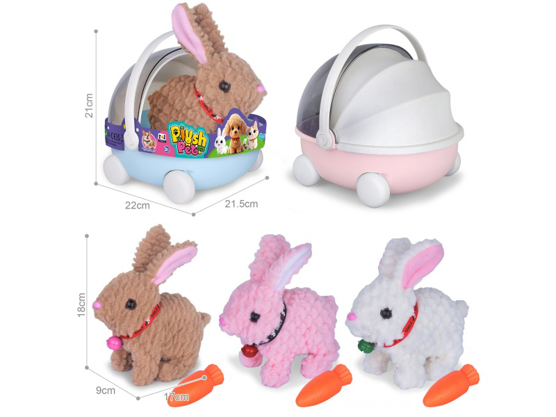 B/O Simulated Plush Pet Rabbit With Bell + Hand Basket