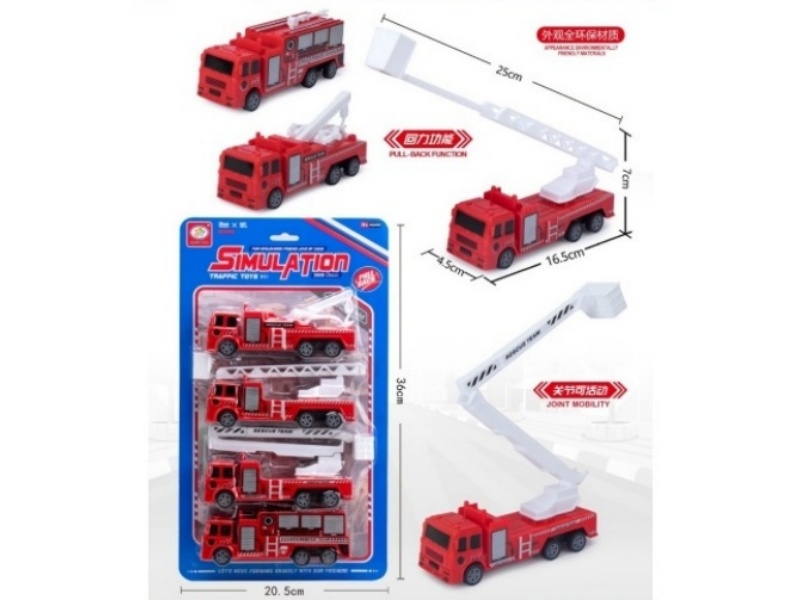4 Pull Back Large Fire Trucks