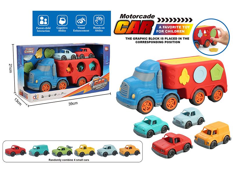 Cartoon Slide Trailer With 4 Slide Cartoon Cars, 6 Graphic Blocks