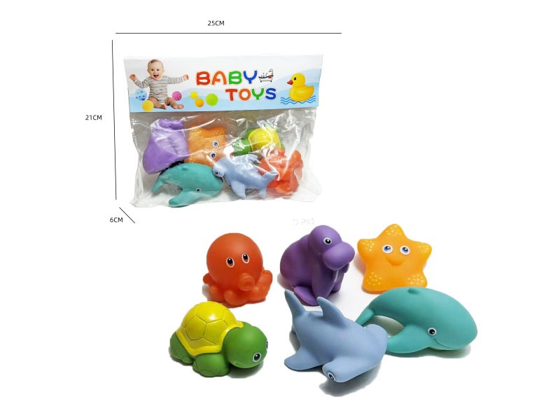 Soft Rubber Single-Color-Changing Marine Animals (6-Piece Set) Cross-Border Bathroom Fish-Catching Toys, Bathing Toys, Fish-Catching And Bathing Toys, Children'S Water-Playing Toys With Rubber