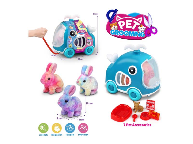 Whale Leash Car + B/O Plush Colorful Rabbit + Accessories