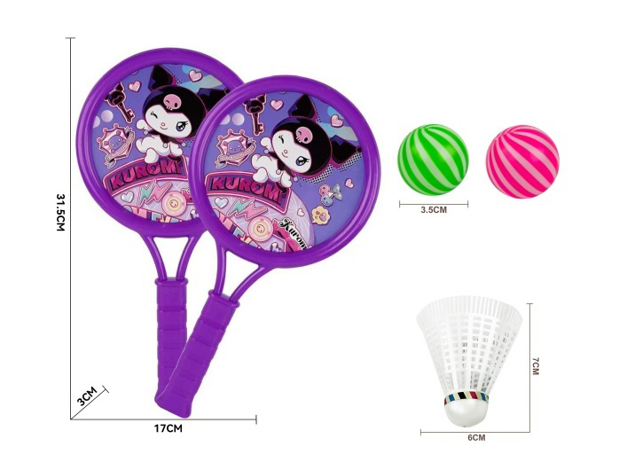 A Small Round Kulomi Racket With 2 Table Tennis Balls And 1 Badminton Ball