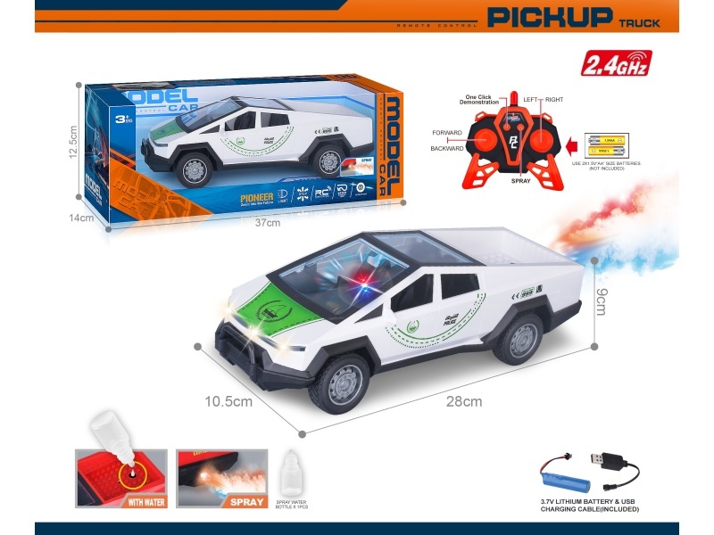 40Mhz 1:14 Six-Channel With Spray Light, One-Click Demonstration, Transparent Window Seat Transfer Printing Tesla Cyber Pickup Remote Control Police Car (Including Battery)
