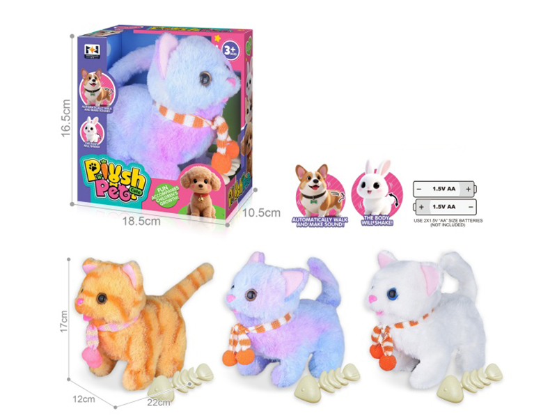 B/O Plush Pet Cat + Fishbone