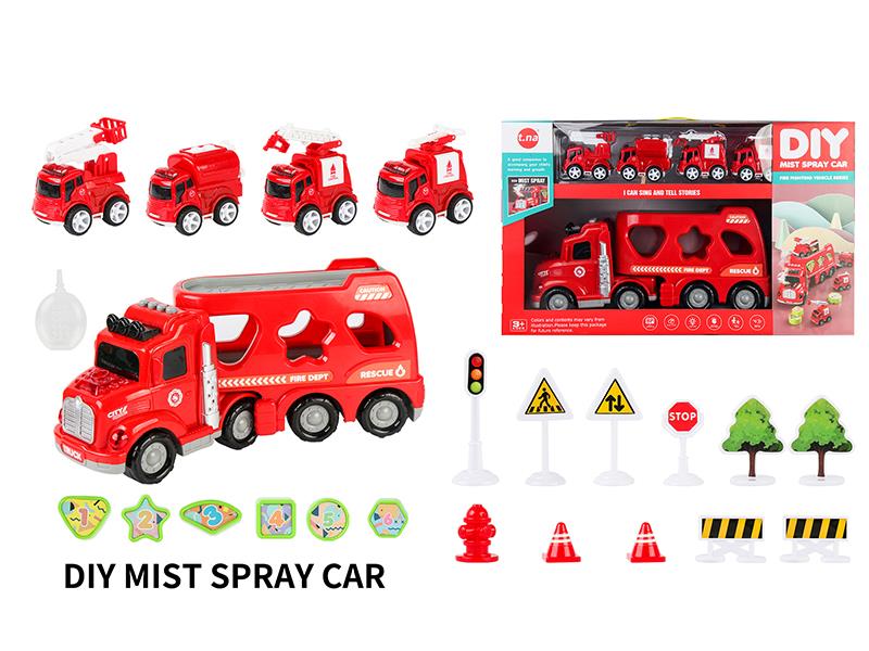 Cartoon Mist Spray Music Container Car With Friction Fire Engine Series