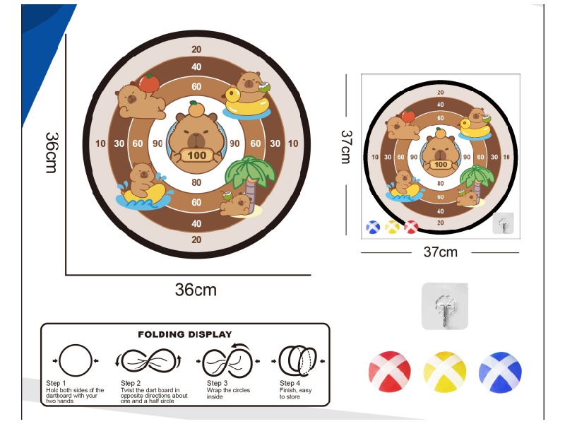 Kapibabara Dartboard Adhesive Ball Fabric Target 36Cm (Patterns Can Be Customized)