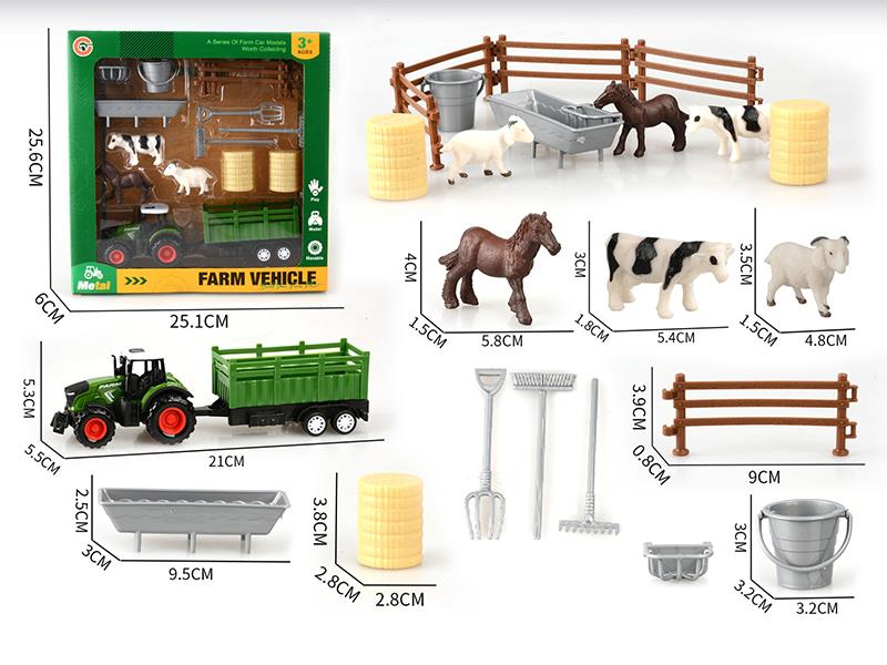 Pull Back Alloy Farm Tractor Happy Farm Set