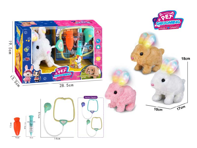 B/O Plush Light Rabbit House With Medical Devices For Care