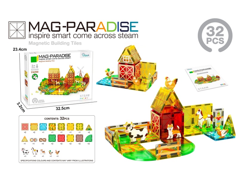 32 Pcs Farm Animals – Magnetic Tiles
