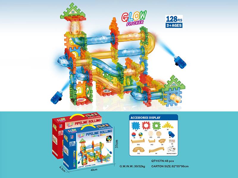 Transparent Pipeline Rolling Ball Building Blocks With Lights 128pcs