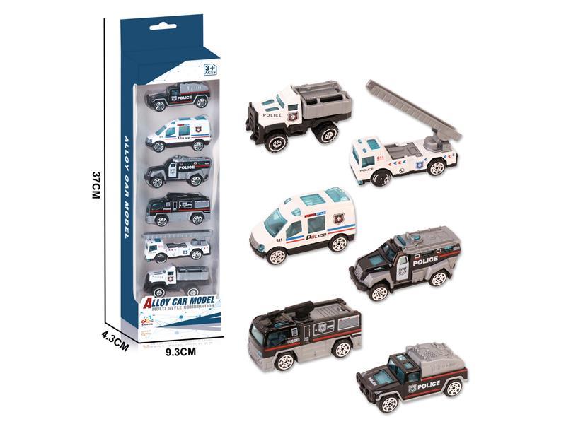 6Pcs 1:64 Alloy Slide Police Car