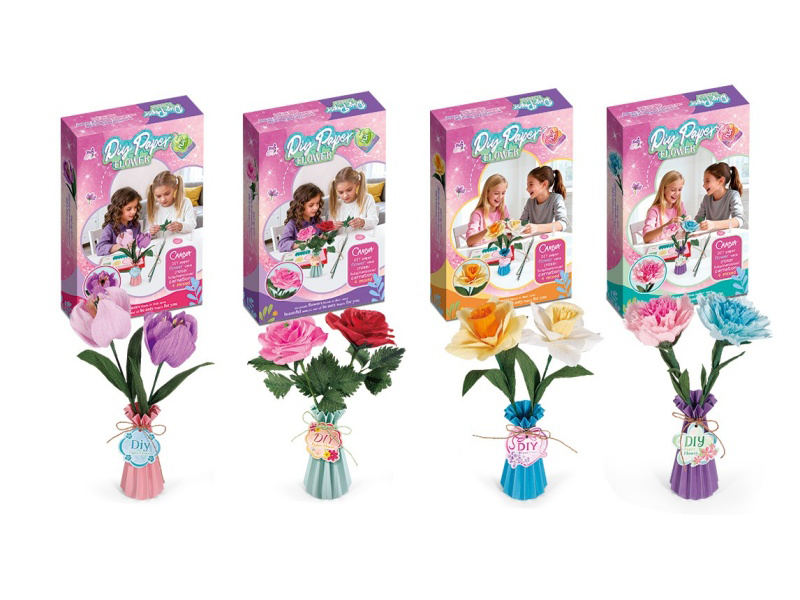 A Mixed Set Of Diy Paper Flowers And Paper Vases