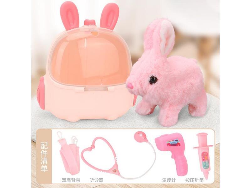 Pet Rabbit Backpack Toy Medical Set Pink Rabbit