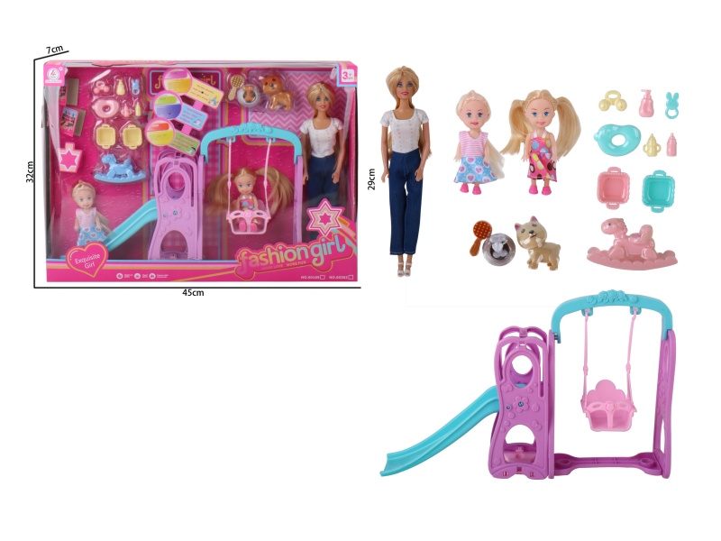 11.5-Inch Injection-Molded Hand-Blown Air Body Feet Girl + 2 3.5-Inch Full-Body Mini-Dwarfs Playground