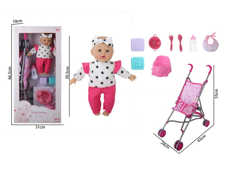 12-Inch Plastic Doll With Ic-Free Rubber Body And Filled Cotton Limbs, Iron Pushcart