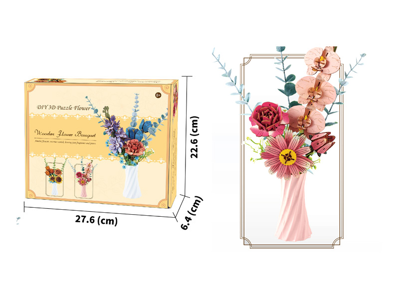 Diy 3D Wooden/Wooden Flower/Assembled Flower/Wooden Model Assembled Flower/Butterfly Rose Bouquet Set With Vase