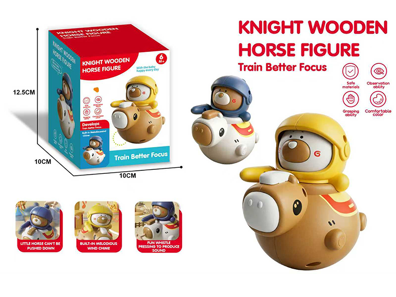 Knight Wooden Horse Figure Tumbler Toy