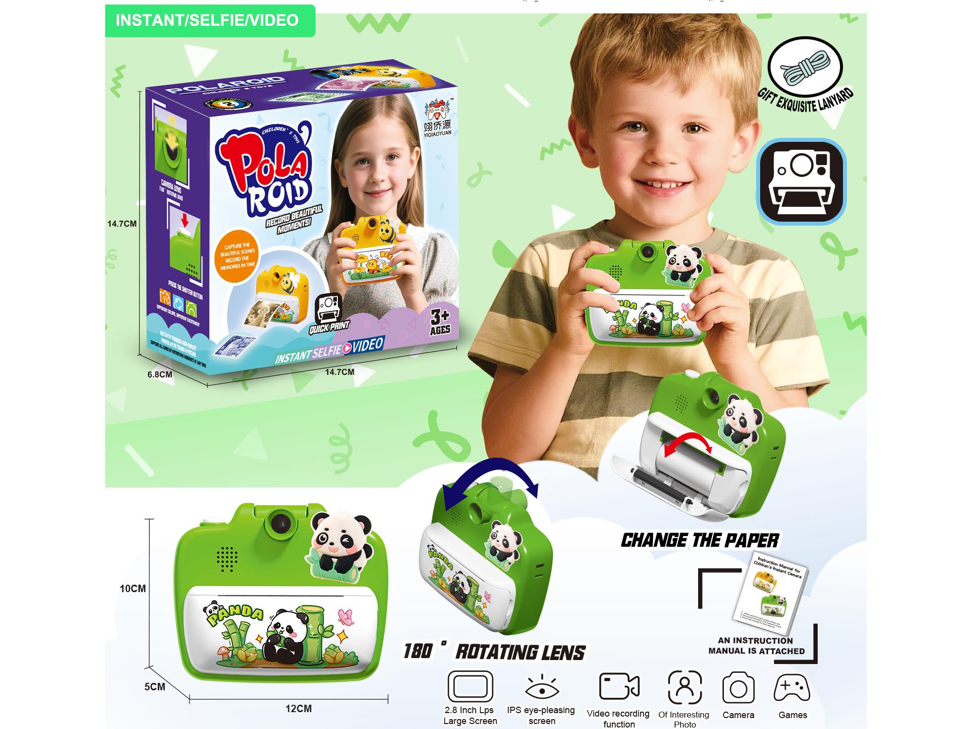 Children'S Flip Polaroid Camera Can Take Photos, Videos And Play Games (Panda Shape)