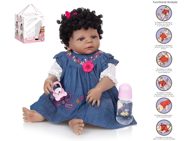 56Cm Rebirth Doll High-Fidelity Baby Doll (Ordinary Pp Car Hair) With A Milk Bottle, Magnetic Pacifier, Diaper, Birth Card, And Gravity Sensing Sound Function