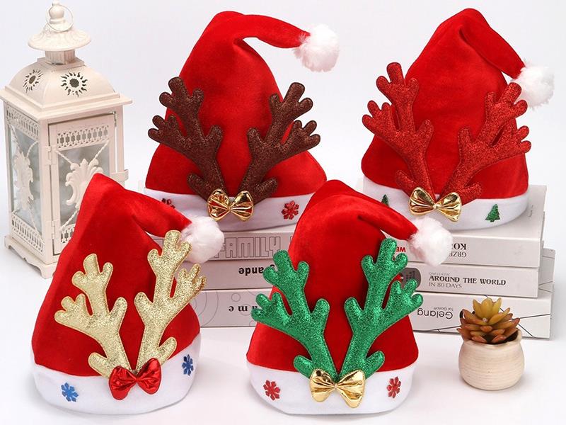 Single-Sided Plush Antler Santa Hat