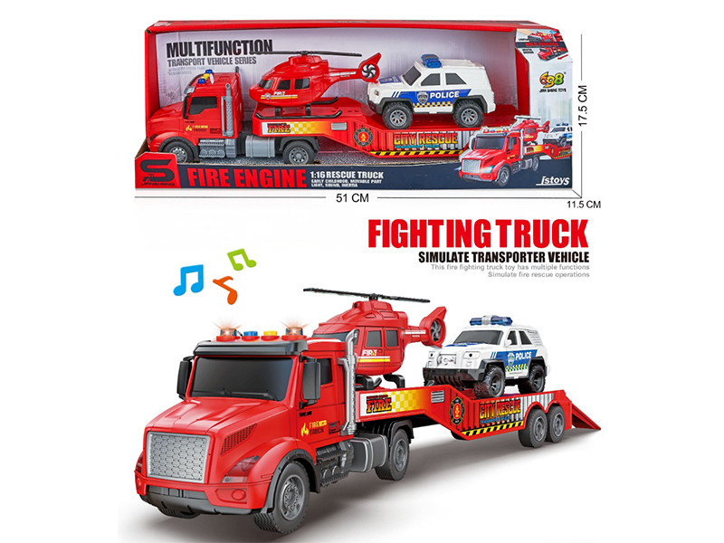 1:16 Friction Trailer With Light And Music + Helicopter + Jeep Police Car
