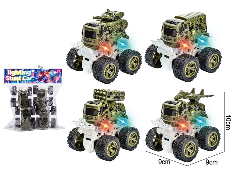Dual Friction Stunt Military Truck With Lights 4pcs