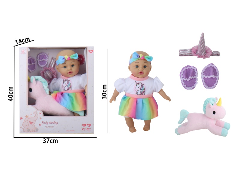 12-Inch Plastic Baby Unicorn Accessories With Rubber Coating And Stuffed Cotton Padding