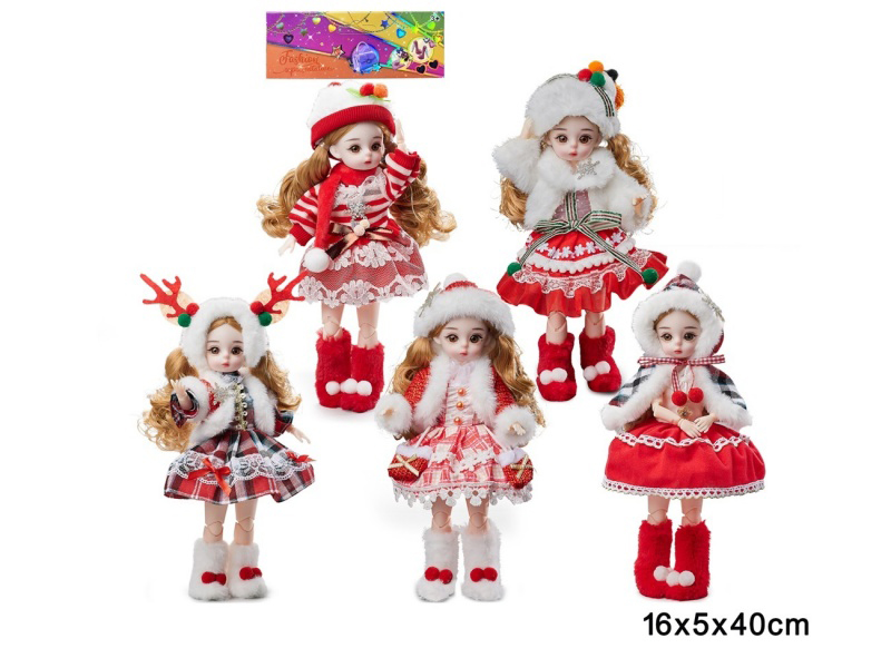 12-Inch 21-Joint Solid 3D True Eye Fashionable Christmas Girl Doll + Hair Accessory Single Piece Of 5 Styles Mixed