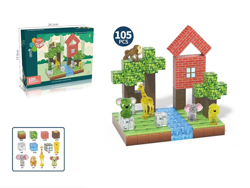 2.3cm Magnetic Cube Building Blocks Forest Scene 100pcs + 5 Animals