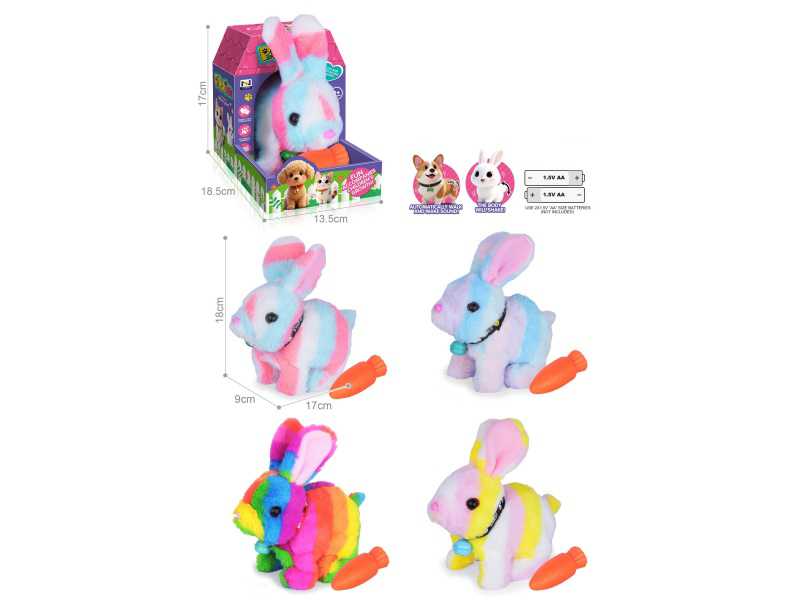 B/O Simulated Plush Pet Rabbit With Bell + Carrot