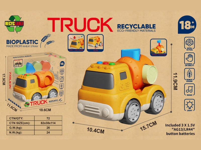 Straw Cartoon Sliding Building Blocks Matching Mixer Truck (With Lights And Music)