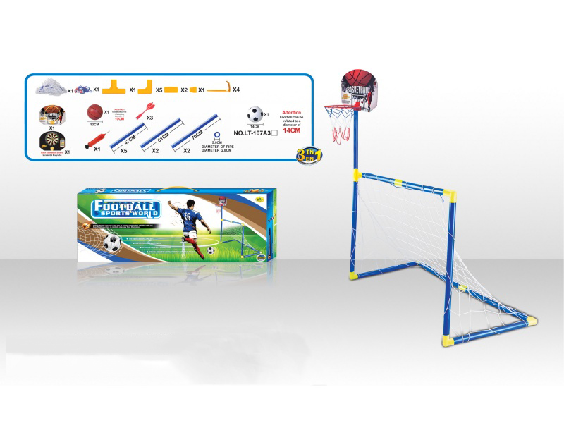 3-In-1 Football Goal + Basketball Board Target +14 CM Football