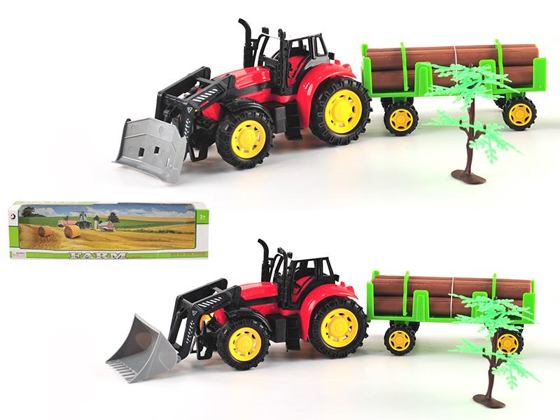 Friction Farm Tractor With Timber Trailer