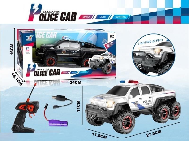 27MHZ six-wheel four-channel light-controlled police car 1:18 (including battery)