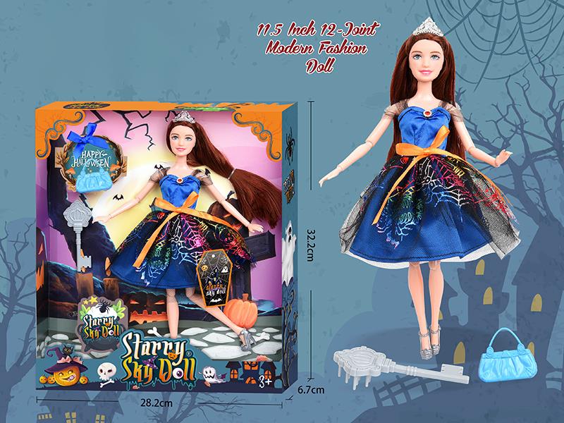 11.5 Inch 12-Joint Halloween Doll With Crown, Comb, Handbag
