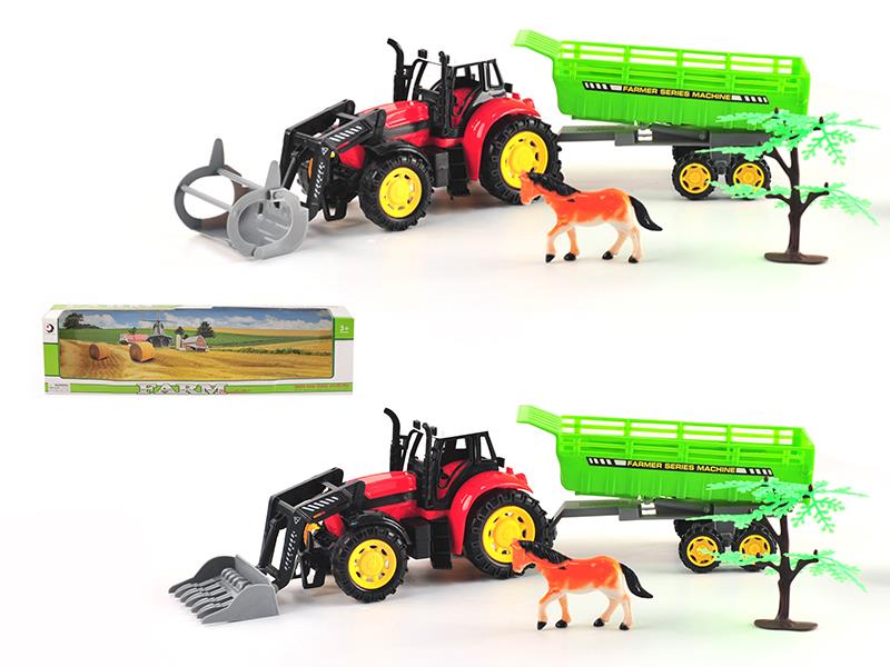 Friction Farm Tractor With Tipping Trailer