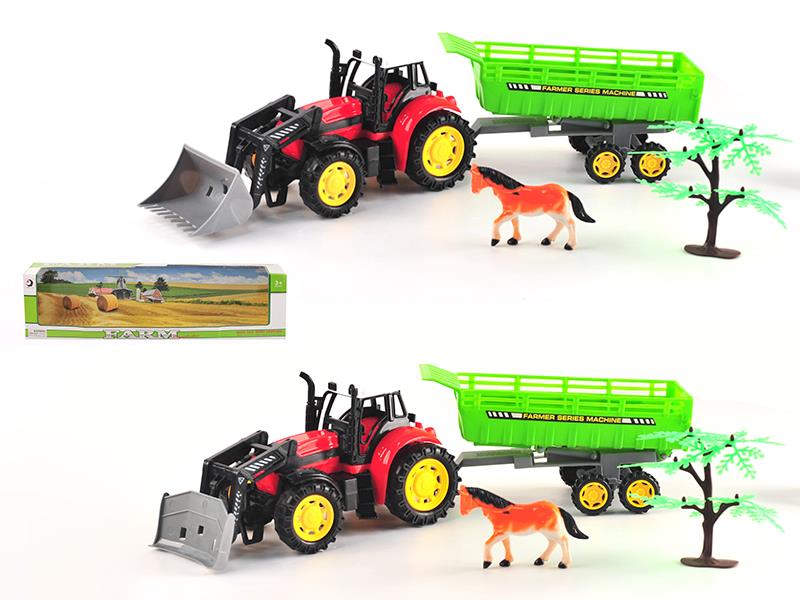 Friction Farm Tractor With Tipping Trailer