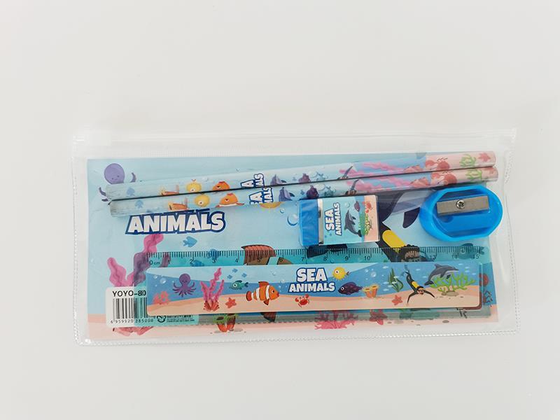 Zipper Pen Bag Stationery Bag (2 Pencils +1 Pencil Sharpener +1 Eraser +1 Ruler)