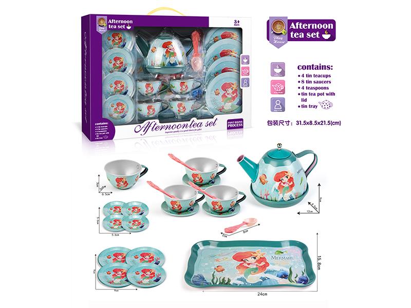 Mermaid Pattern Tinplate Tea Set 18PCS