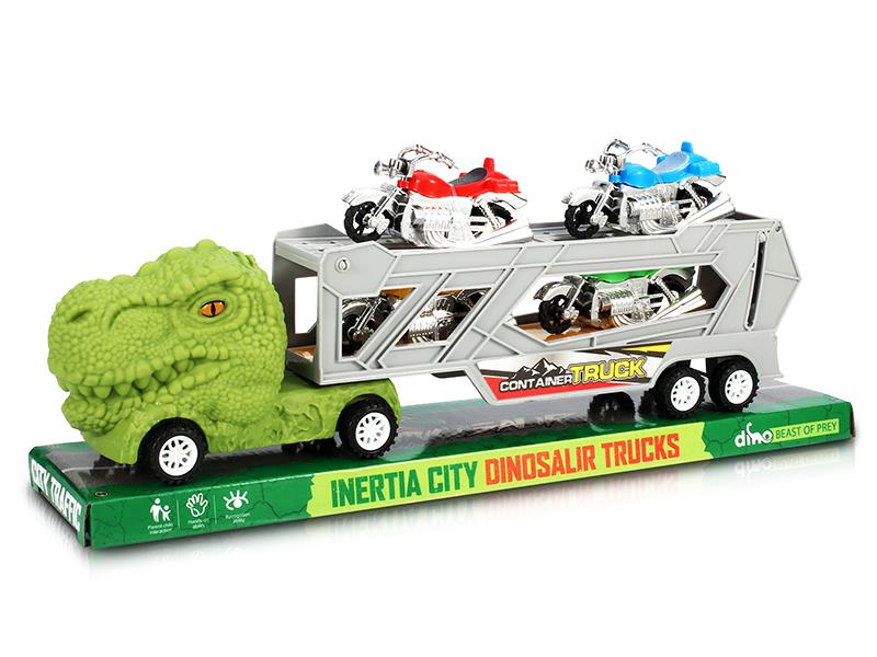 Friction Dinosaur Transport Truck With 4 Harley Motorcycles