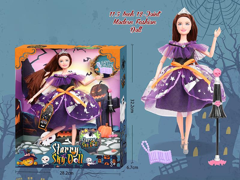 11.5 Inch 12-Joint Halloween Doll With Crown, Magic Umbrella, Handbag
