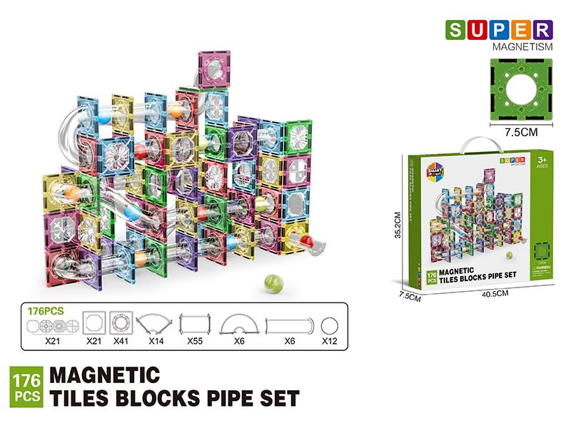 7.5cm Magnetic Tiles Building Blocks Pipe Set - 176pcs