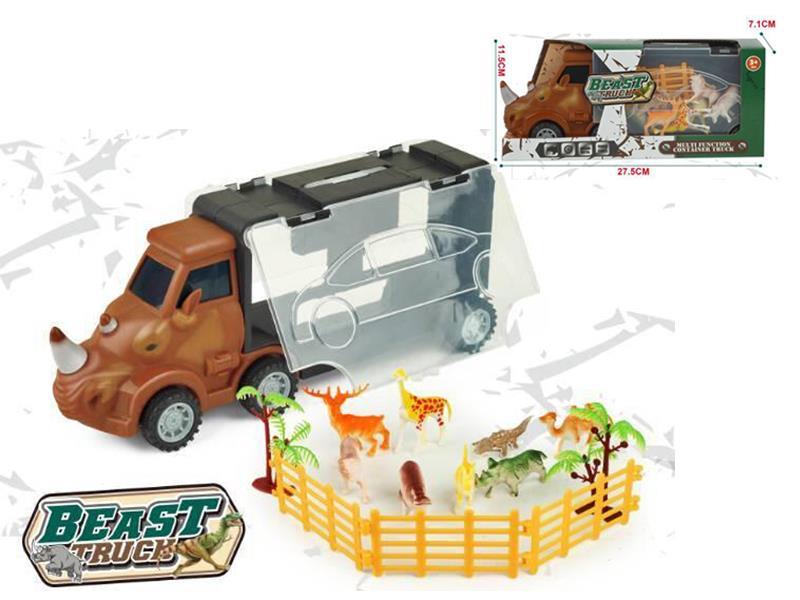 Slide Rhinoceros Portable Container Truck+Animals * 8+Trees * 2+Railings * 3