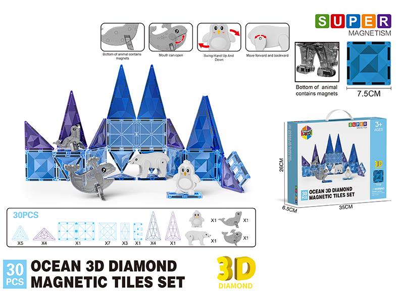 Ocean Series 3D Diamond Magnetic Tiles Building Blocks 30pcs