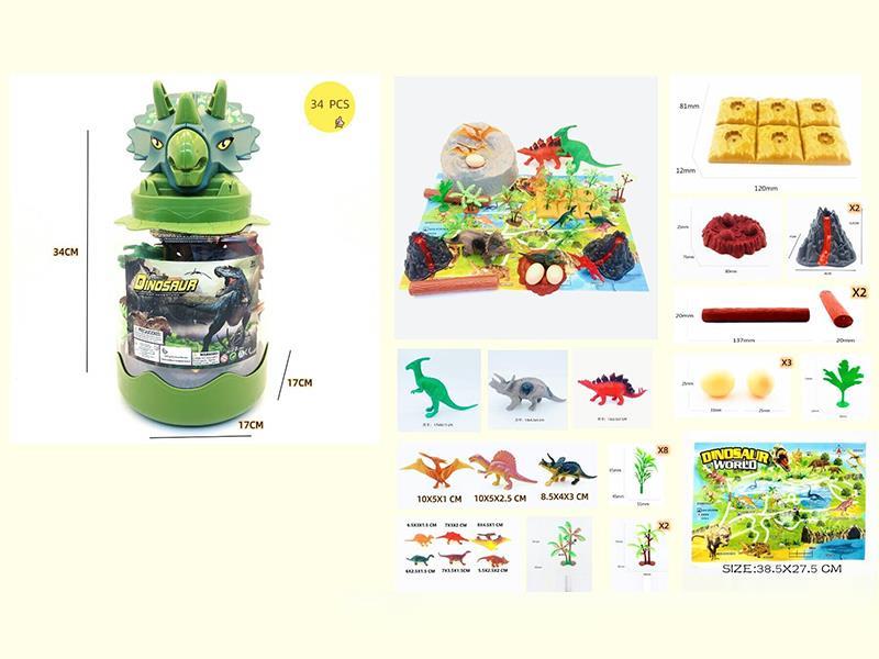 34pcs Dinosaur Family Portrait In Buckets